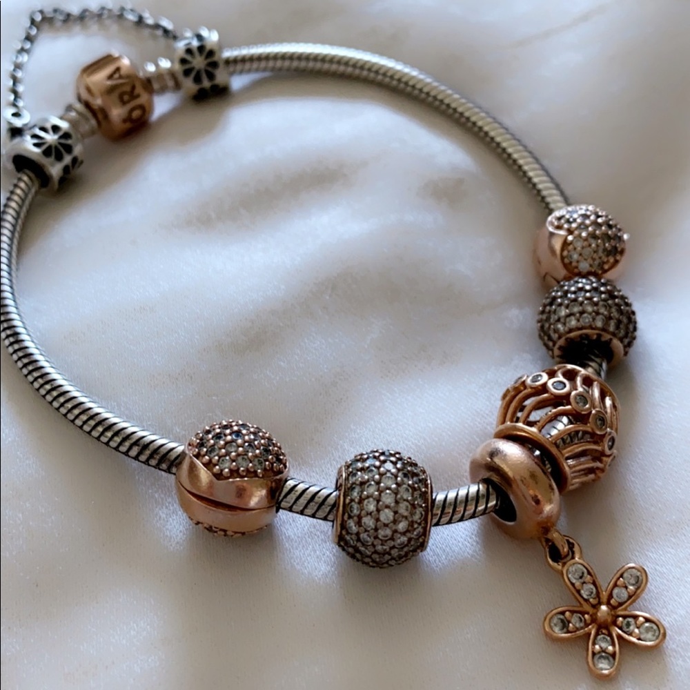 SOLD 💕PANDORA Rose Gold Plated Bracelet w/Charms✨